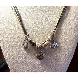 Chicos I Love My Dog Charm Necklace Mixed Metals Heart Puppy Charms Leather